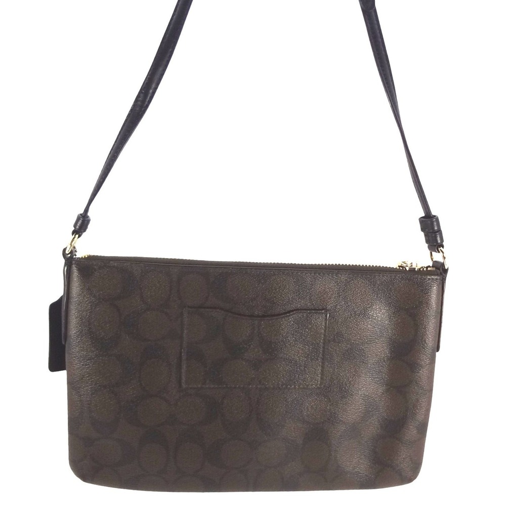 Coach North South Pop Up Messenger Bag Signature Canvas Dark Brown Crossbody - Picture 2 of 3